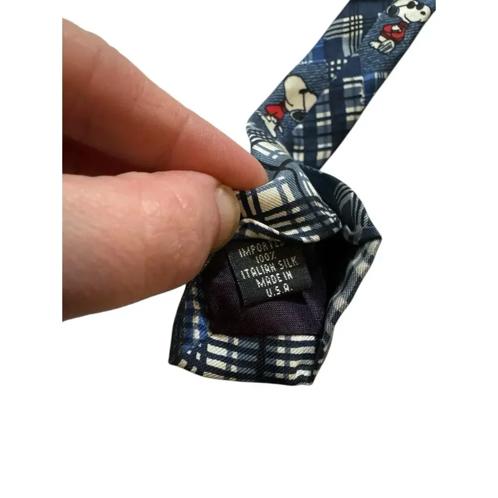 Peanuts Cool And Casual Joe Cool Blue Plaid Cartoon Novelty Necktie Snoopy